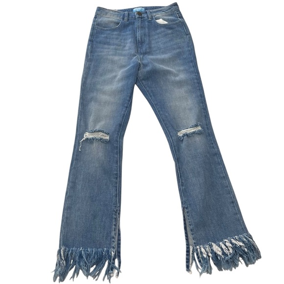 Show Me Your Mumu Blue Brooklyn High Rise Distressed Fringe Ankle Jeans Size 27 - Picture 2 of 13